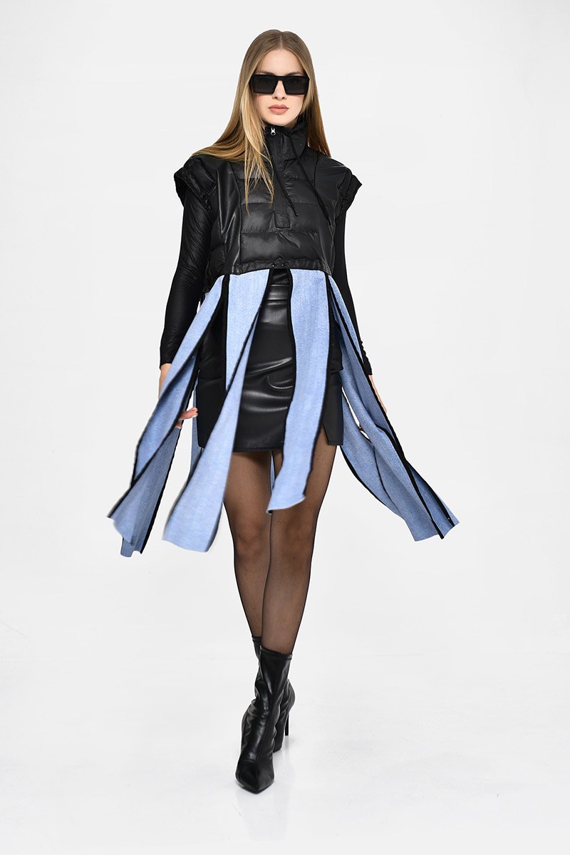 Black Waterproof Vest With Blue Atripes