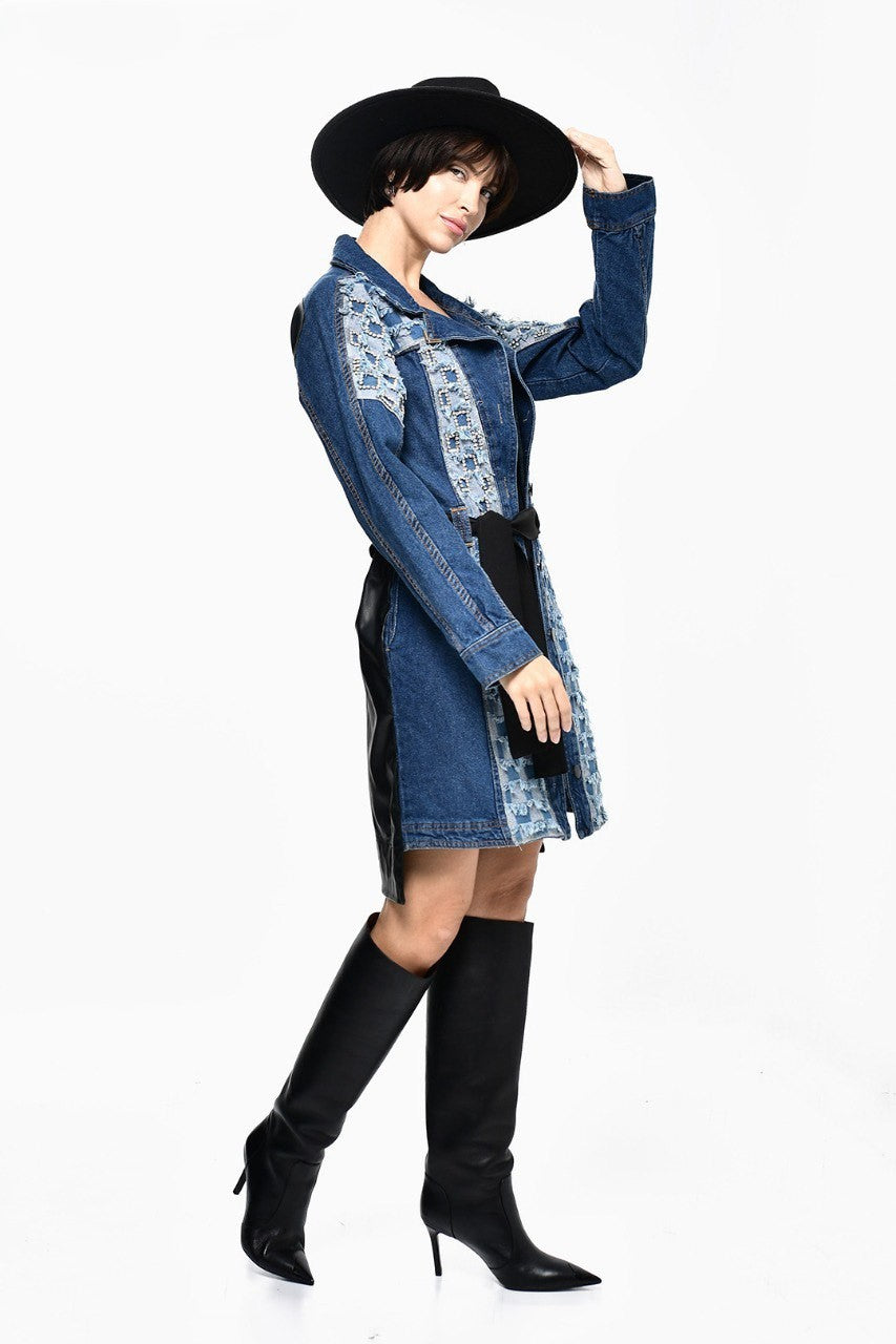 Jeans Jacket With Black Leather Back