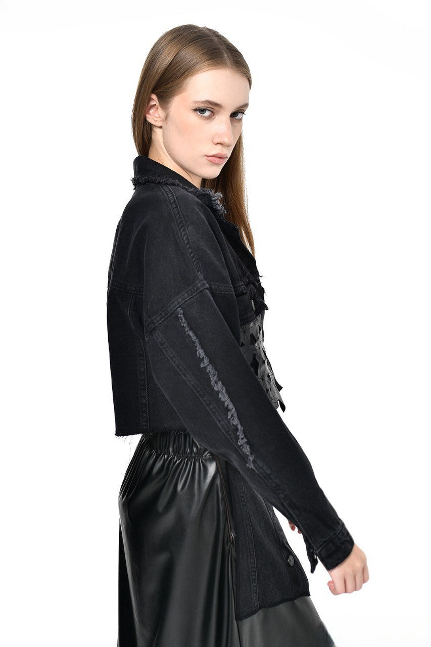 Short Jeans Jacket With Leather