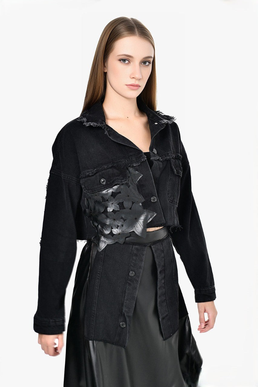 Short Jeans Jacket With Leather