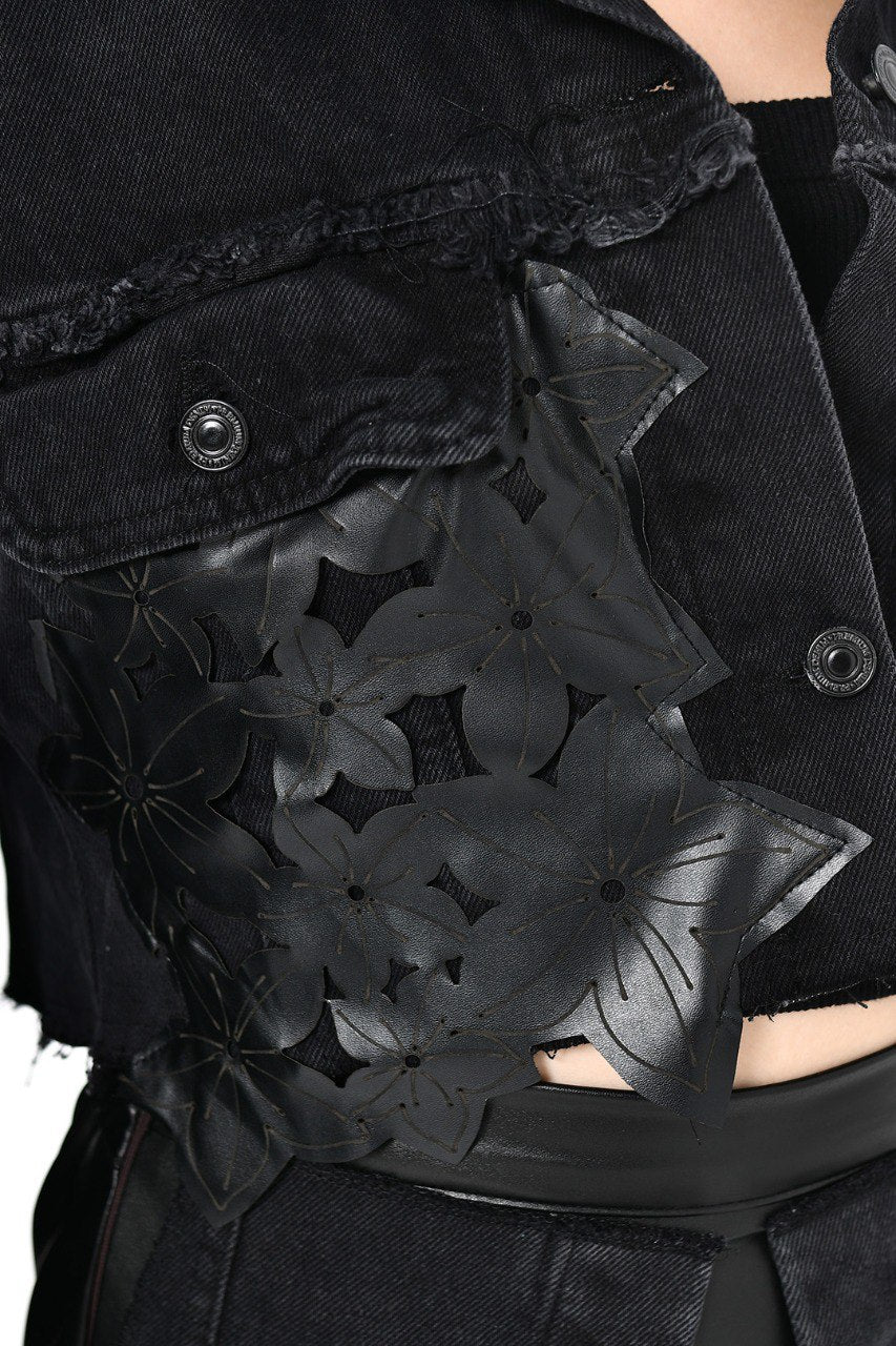 Short Jeans Jacket With Leather