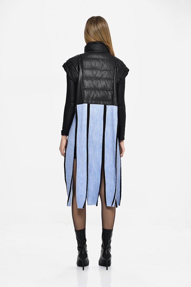 Black Waterproof Vest With Blue Atripes